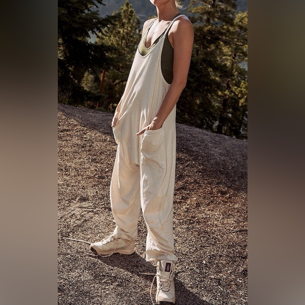 FP Movement Hot Shot Onesie jumpsuit beige ecru pockets zipper free people
